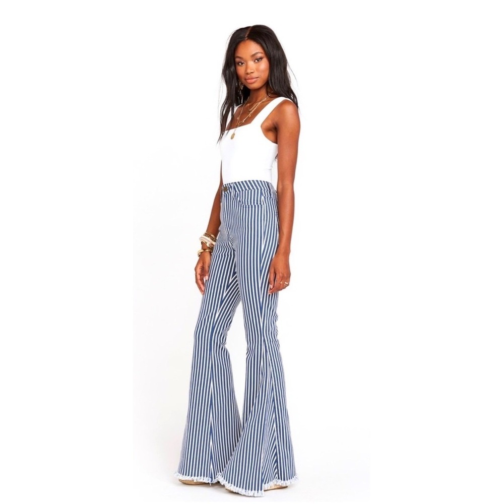 Show Me Your Mumu Berkeley Bell Bottom Jeans Blue White Stripe High Rise XS 25 - Picture 5 of 9